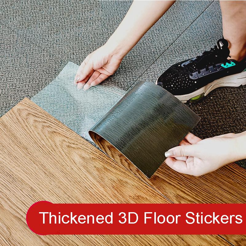 Wood Grain Floor Stickers 3D Wall Sticker PVC Waterproof Self-Adhesive Wallpaper Kitchen Living Room Home Floor Decor