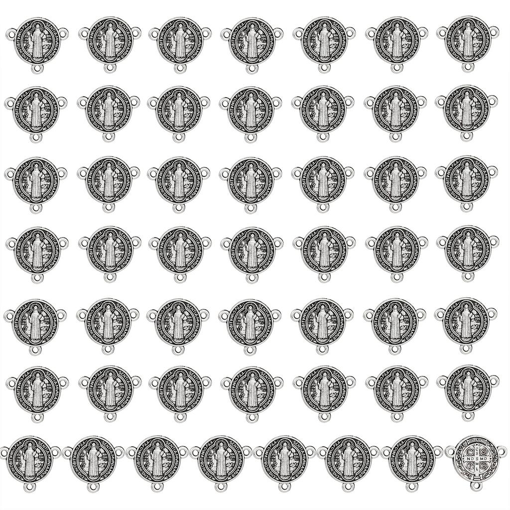 50 шт./Лот Сплав 3 отверстия Медаль Святого Бенедикта Экзорцизм Соединитель Розария Четки Ожерелье Детали Аксессуары для изготовления ювелирных изделий