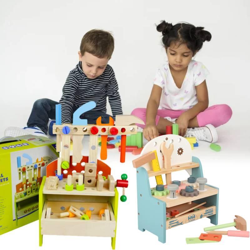 Красочный Деревянный Верстак с Инструментами Интерактивная Развивающая Игрушка для Детей 4-6 лет