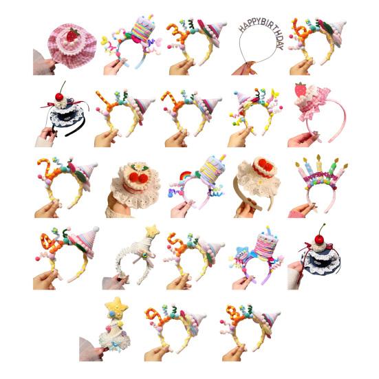Soft Fabric Velvet Headband Birthday Series Cake Decor Bright Color Hair Hoop Hand-Crafted Hair Accessory