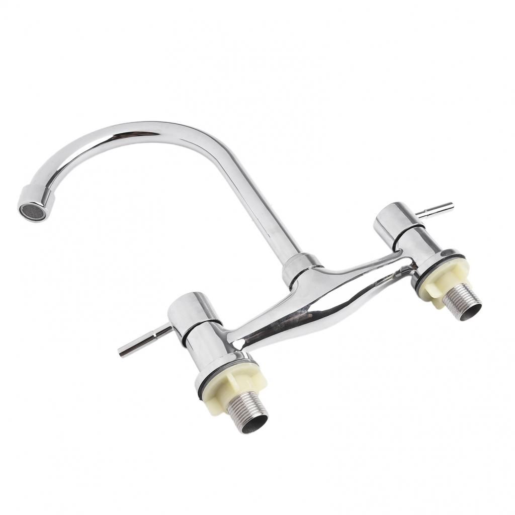 Современный двухрычажный хромированный смеситель для кухонной мойки с двумя отверстиями для горячей и холодной воды
