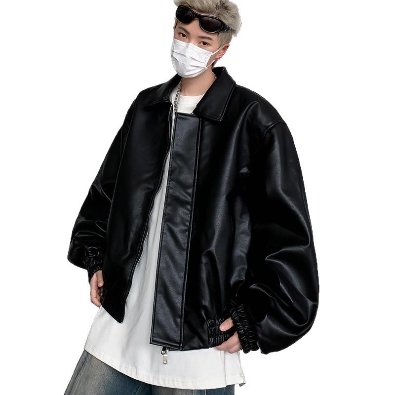 Мужская ретро кожаная куртка с мягкими плечами – Повседневный свободный крой для весны/осени