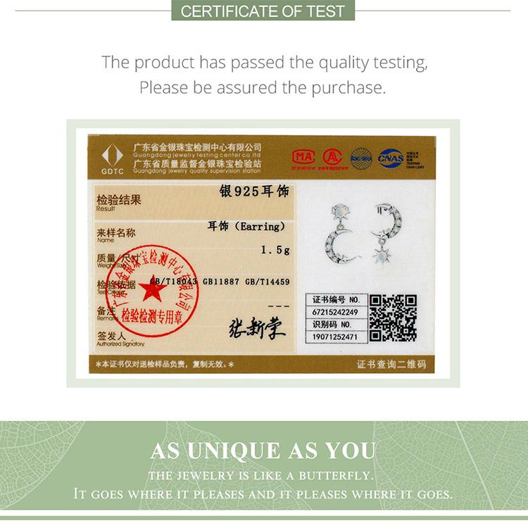 BAMOER стерлингового серебра 925 пробы с кубическим цирконием 1 пара асимметричных блестящих сережек-гвоздиков со звездами и луной для женщин элегантные изящные ювелирные изделия