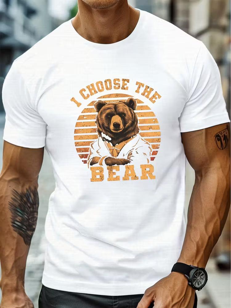 Mens big tall bear sunset tshirt luxury graphic casual summer short sleeve tee