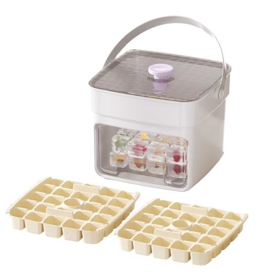 Press-Release Ice Cube Tray with Storage Bin & Ice Shovel Large Capacity Ice Mold for Freezer Leak-Proof Stackable BPA-Free Ice Maker for Home Party