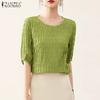 Women's Casual Textured O-neck 3/4 Sleeve Loose Blouse