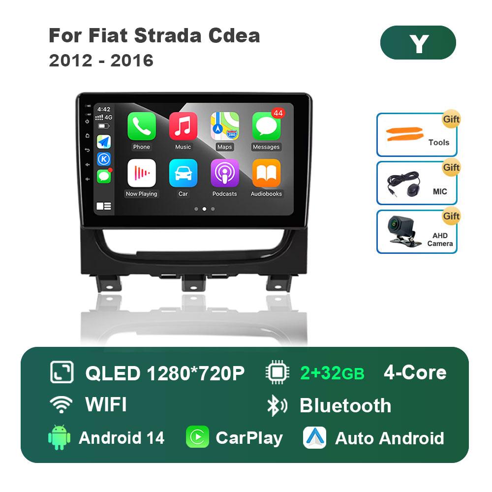 for Fiat Strada Cdea 2012 - 2016 Car Radio Multimedia Player Android 14 Intelligent System BT 4G DSP Stereo WiFi Auto Tools