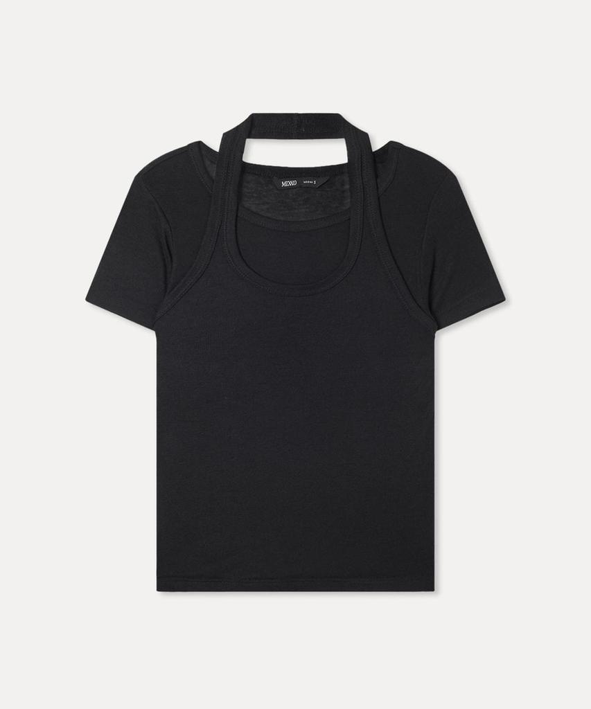 MIXXO Halter Neck See-Through Short Sleeve T-Shirt Re Hwg54Qa_Miwhwg77Ra