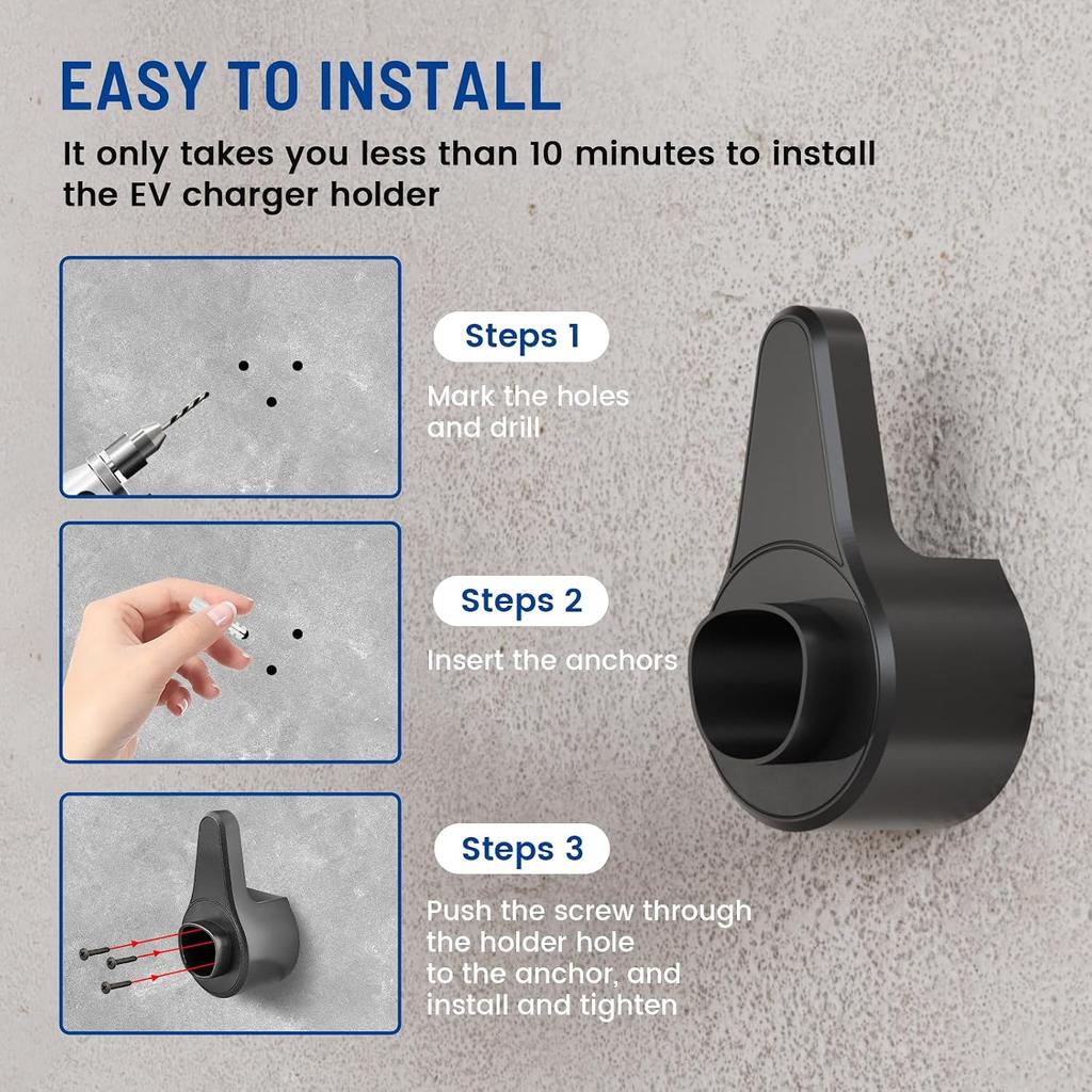 Anina EV Charger Holder for Tesla Car Plug Electric Vehicle Charging Nozzle Holster Dock Wall Mount Electric Cable Organizer Compatible with All