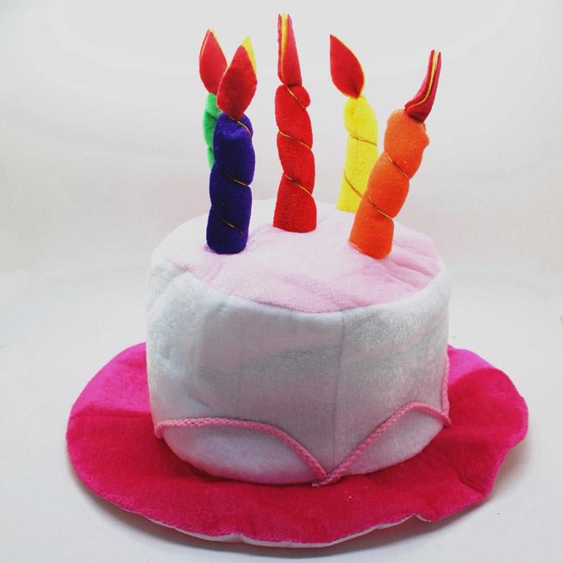 Happy Birthday Cake Hat Cute Fabric Birthday Hat with Plush Candles for Unisex Adult Party Novelty Decorations