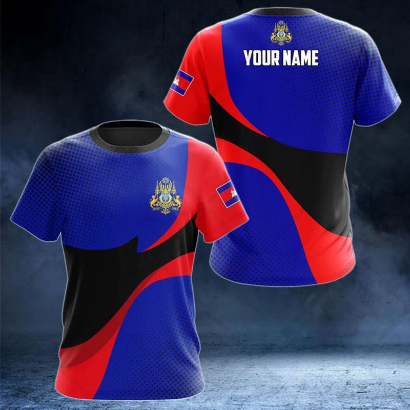Custom Name Summer Casual Cambodia Flag Graphic T-shirts Cool Men's Fashion Jersey Soft Short Sleeve Tops Fast Dry Sportswear
