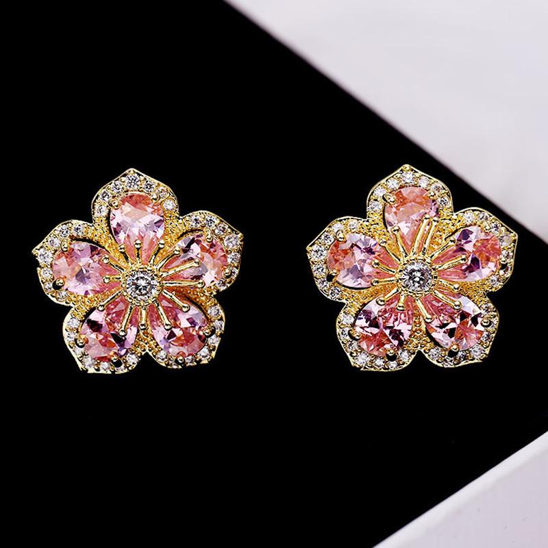 Luxury Flower Tassel Earrings For Women Shiny Crystal Sweet Cherry Blossom Earrings Fashion Girl Party Jewelry