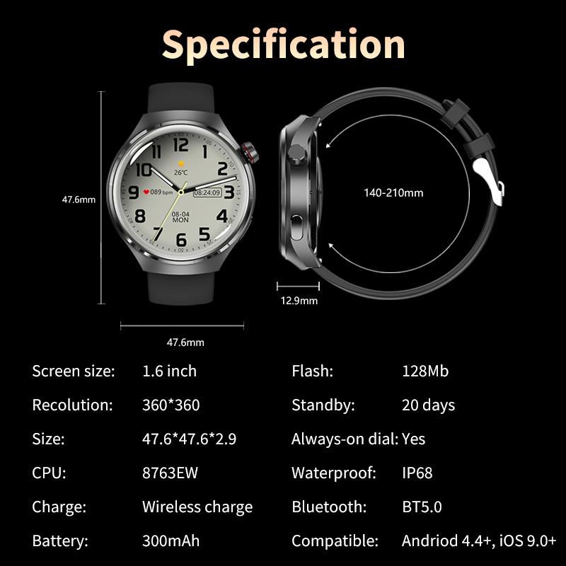 Для SACOSDING NFC Watch 4 Pro NFC Смарт-часы Мужские AMOLED 360*360 HD Экран Артериального Давления BT Call IP68 Водонепроницаемые Смарт-часы