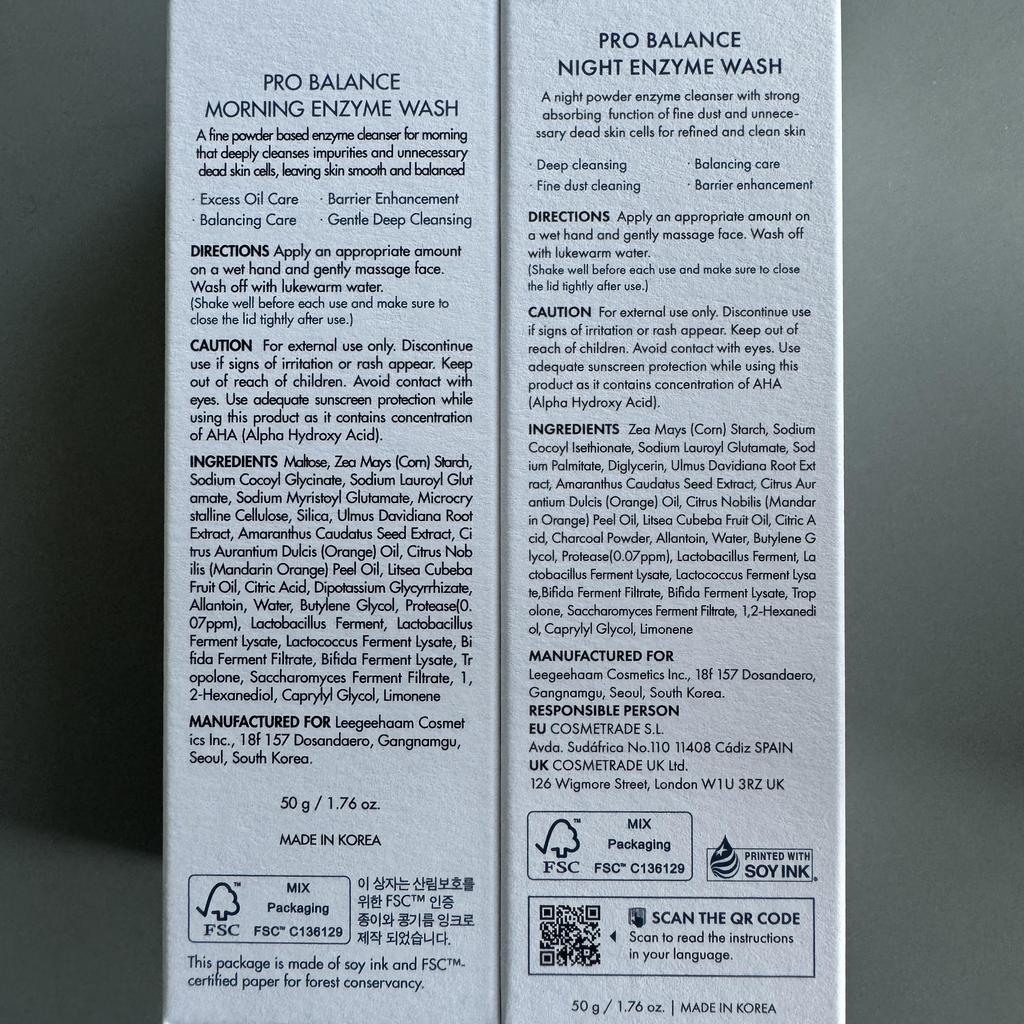 Dr.Ceuracle Pro Balance Night + Morning  Enzyme Wash 50ml + 50ml