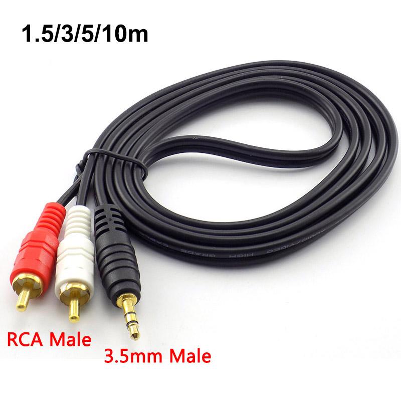 Длинная длина 1,5 м, 3 м, 5 м, 10 м, 3,5 мм, штекерный разъем AV 2 RCA, штекерный кабель, компьютерная аудиолиния для телефонов, ТВ, звуковые колонки