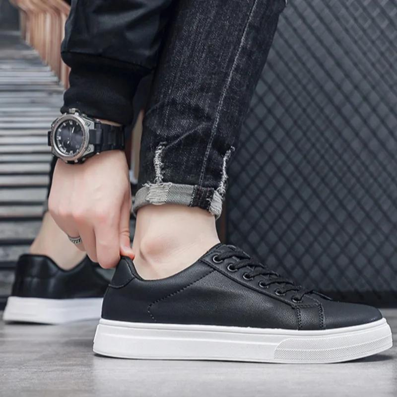 Solid Color Fashion Men's Casual Shoes AutumnNew Comfortable Lace Up Sneakers Waterproof Leather Vulcanize Shoes Tenis Masculino