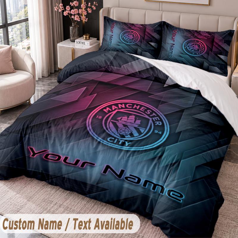 Manchester City Printed Bedding Set Custom Name Text 1 Duvet Cover 2 Pillowcases For Bedroom