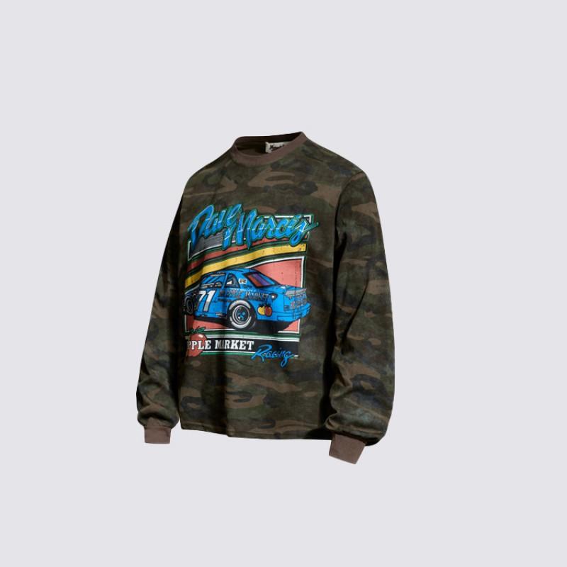 Mens Oversized Relaxed Fit Camo Print Crewneck Sweatshirt Long Sleeve Drop Shoulder Streetwear Tee Fall