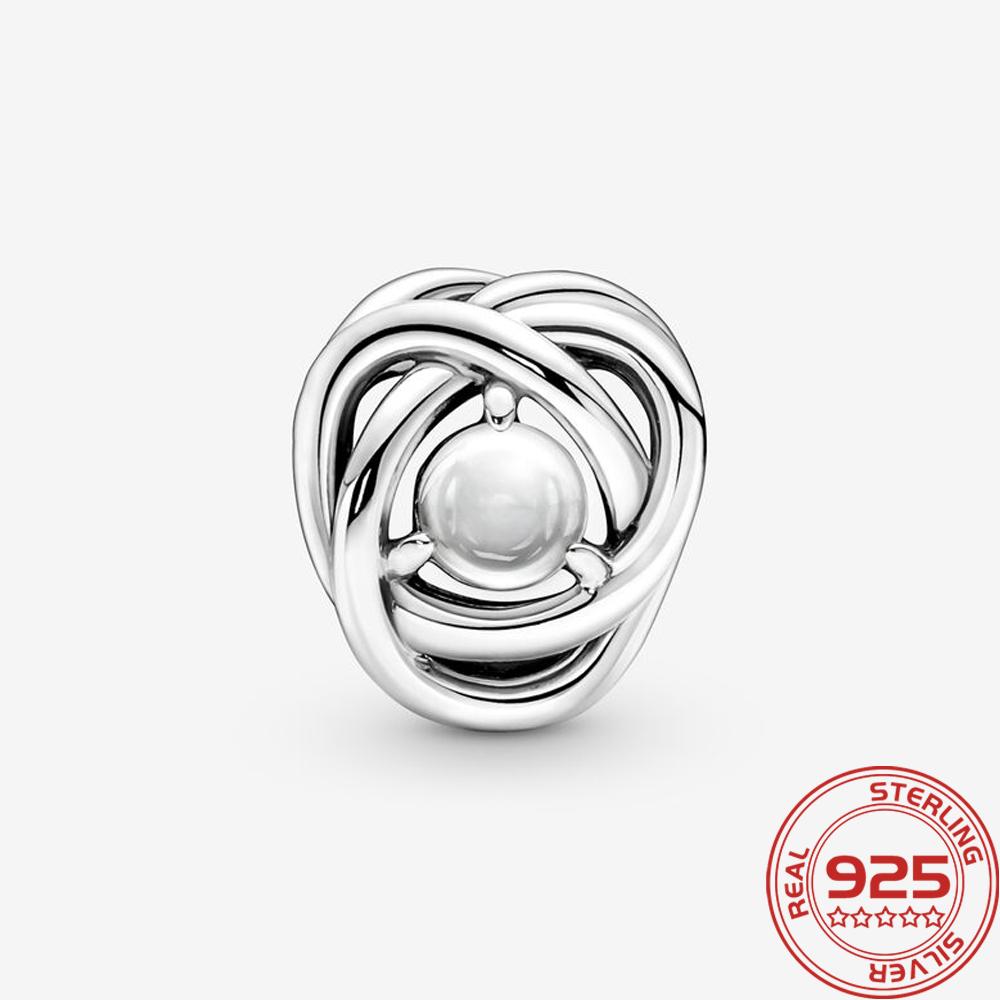 Новый S925 стерлингового серебра шарм подходит модный браслет мартовский камень рождения ажурный вечность круг шарм DIY День памяти ювелирные изделия подарок