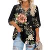 Women's Fashion Large Size Print V-Neck Three-quarter Sleeve Top