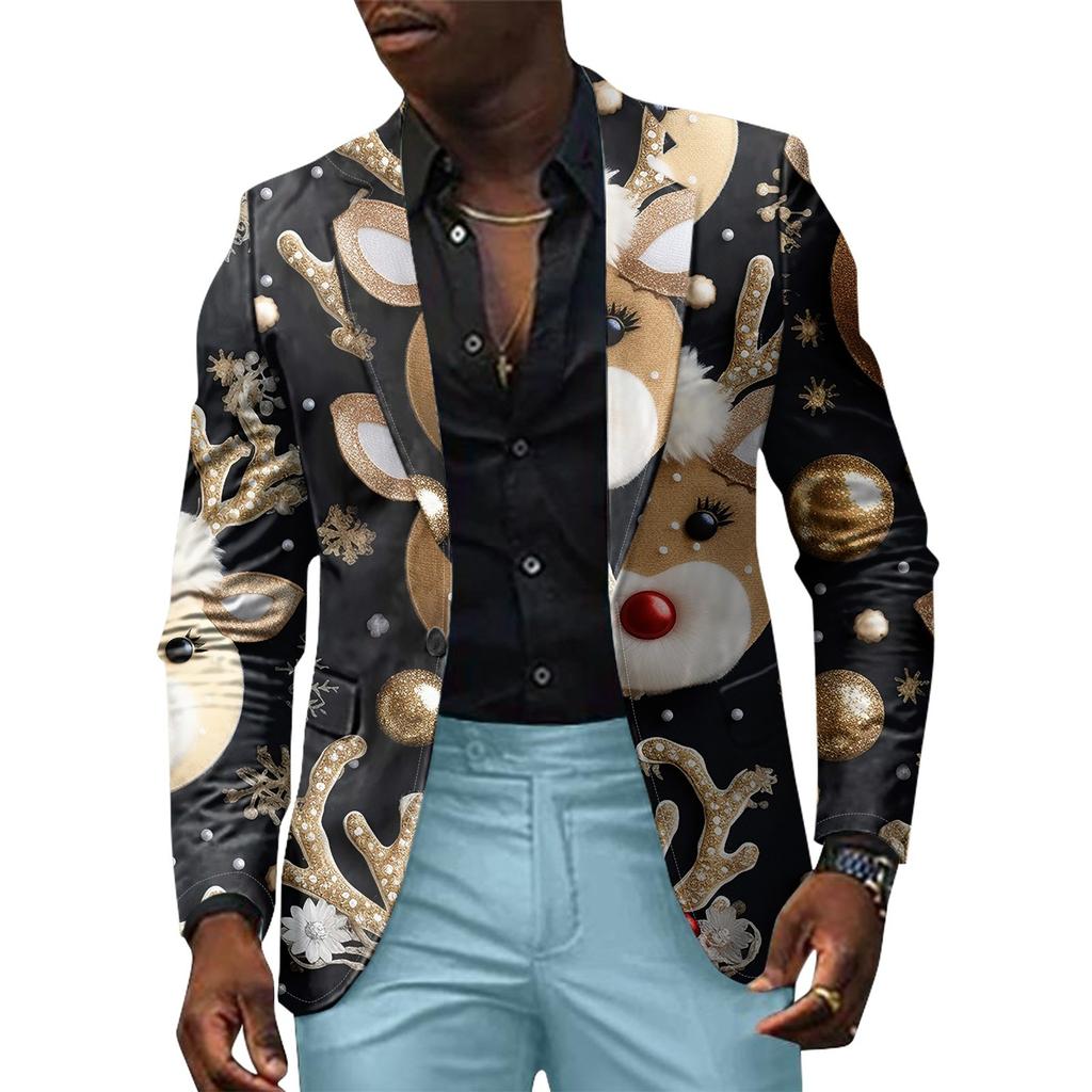 Unisex Winter Christmas Prints Suit Jackets Unisex Casual Fashion Button Jackets