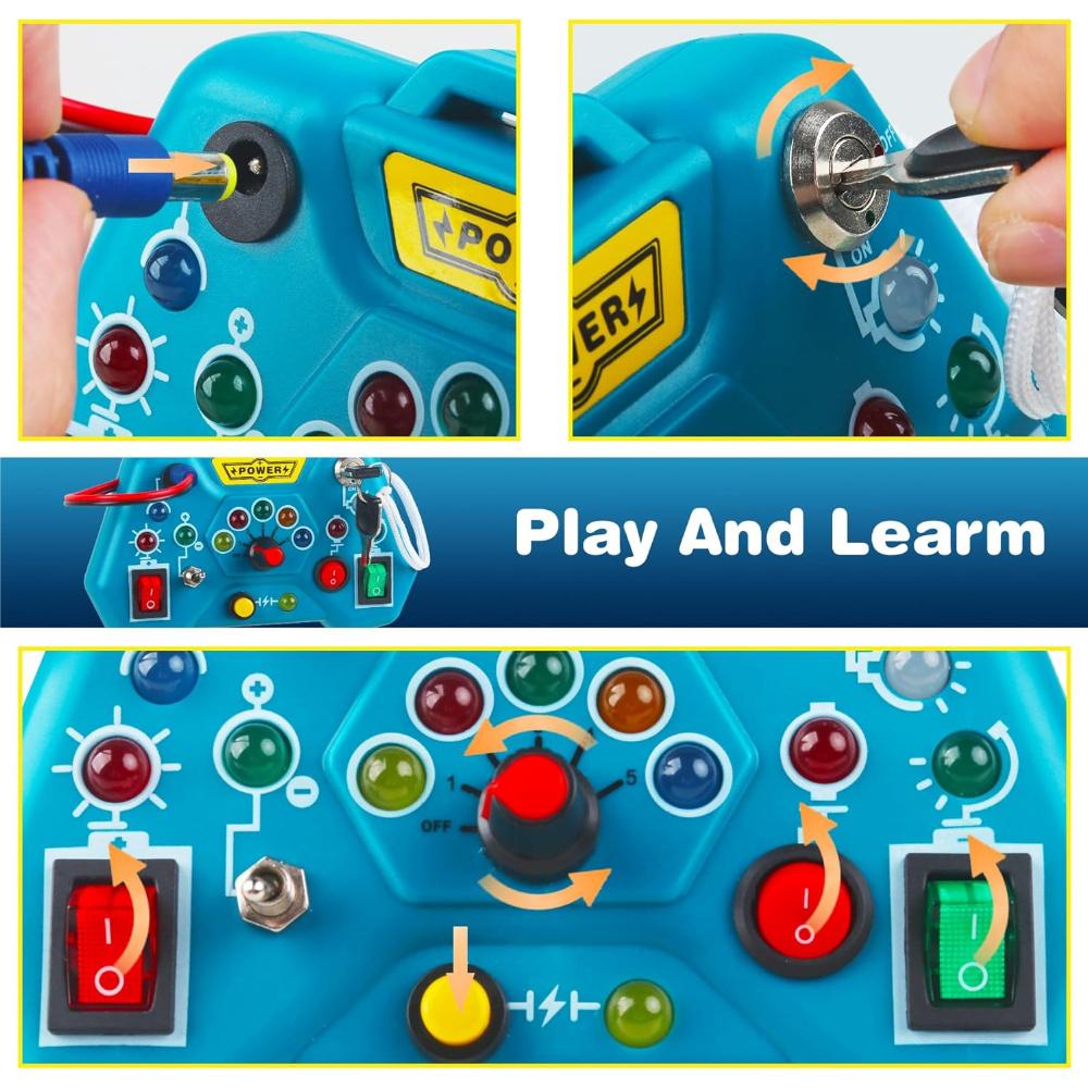 Toddler LED Busy Board, Montessori Sensory Toy 3+, Light Switches Preschool Learning Travel Toy for Boys Girls Birthday Gift