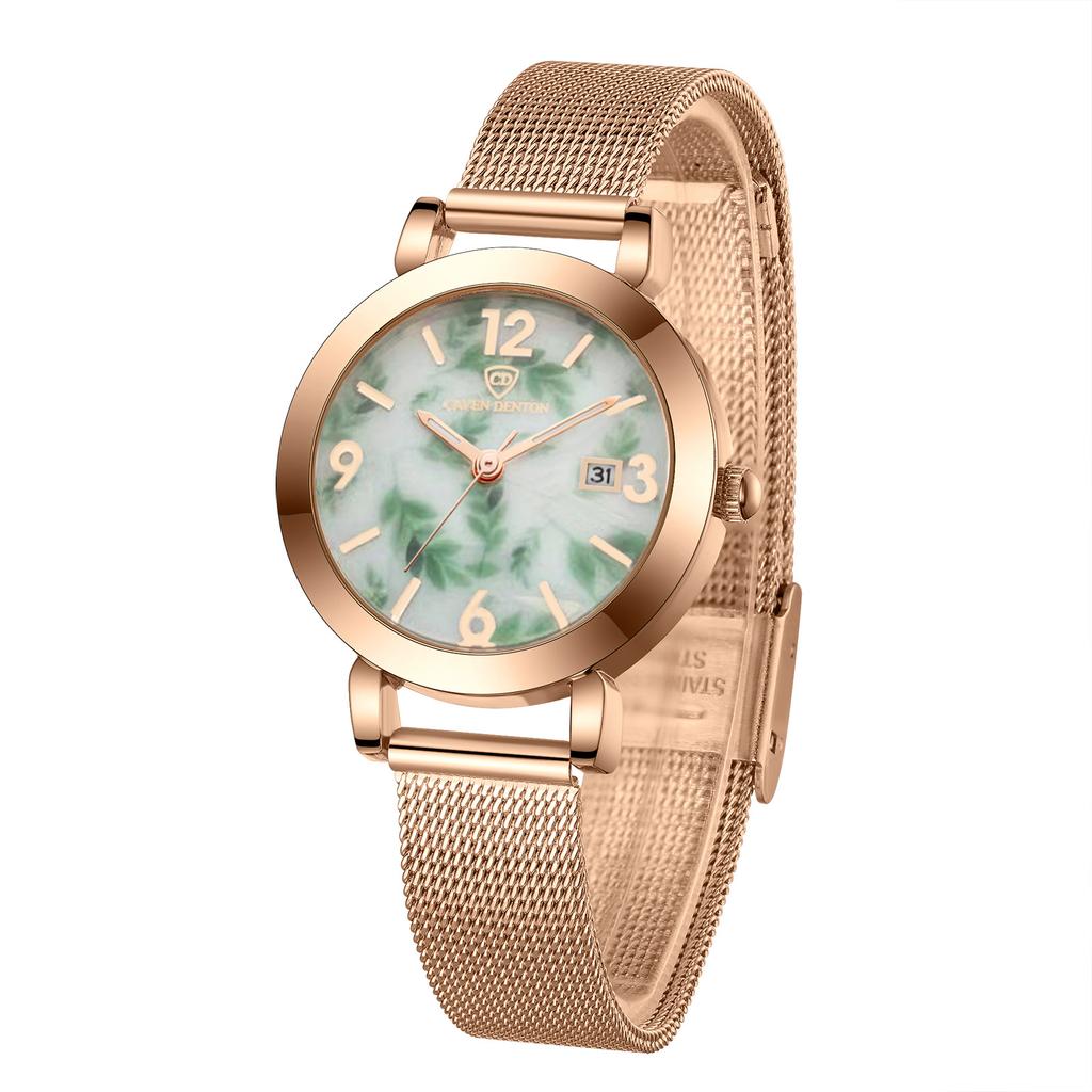 Retro Chinese Style Blue and White Porcelain Mesh Band Alloy Ladies Fashion Quartz Watch with Pointer Dial
