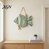 Housewarming Coastal Gifts Fish Handmade Wall Decor, Rustic Hanging Ornament with Sea Glass Nautical Ornaments Jute Rope, Bohemian Beach Style Art for