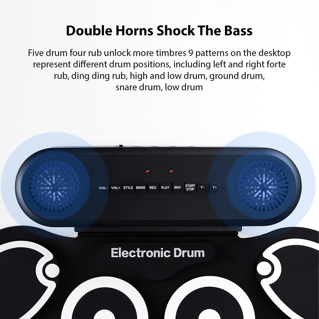 Electronic Drum Set with Dual Speaker Roll-Up Drum Pad 9 Pads Supports BT MIDI Various Audio
