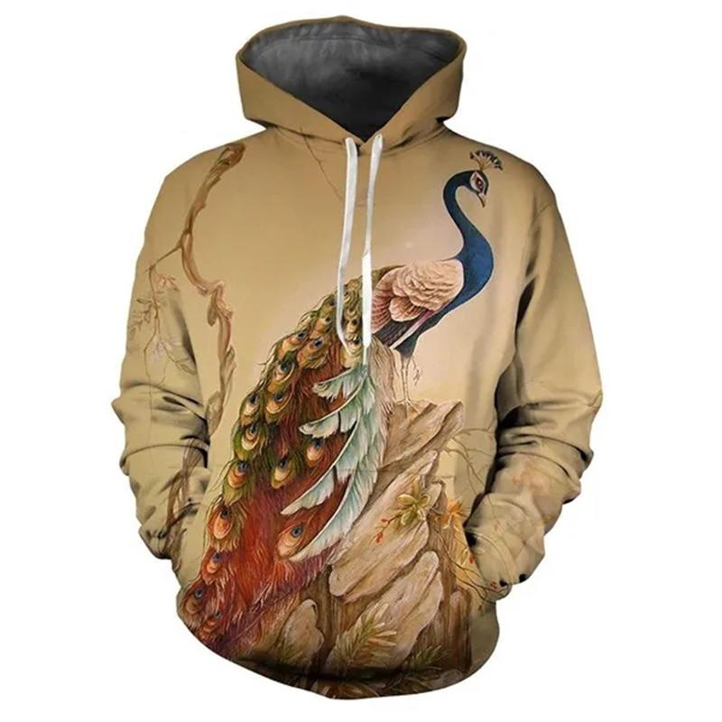Осенние толстовки с принтом животных павлина в формате 3D для мужчин и женщин, модные повседневные толстовки с капюшоном большого размера, пуловеры, спортивная одежда