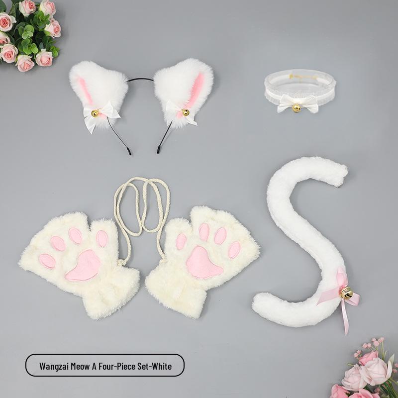 Милый кошачий косплей-набор: Ободок с кошачьими ушками, перчатки-лапки и аксессуар-хвост