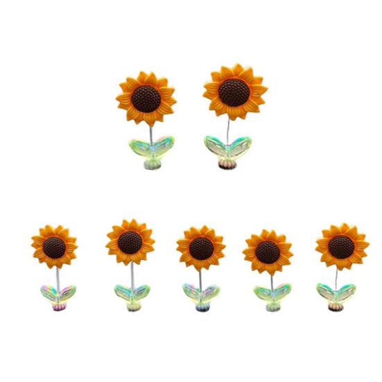 2/5Pcs Shaking Head Sunflower Car Decoration Adhesive Auto Dashboard Center Console Yellow Flower Ornament Doll