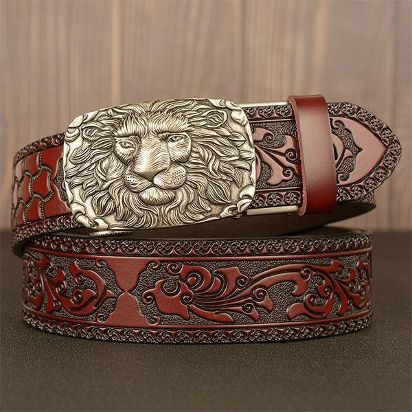 Belt Genuine Leather Belt for Men Carving Pattern Automatic Buckle Belt Strap for Jeans