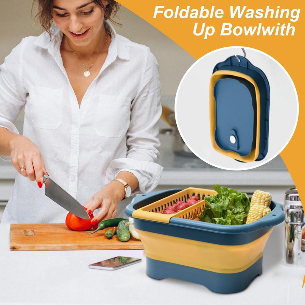 Bucket for Cleaning Portable Foldable Dish Pan With Drain Plug Household Cleaning Tools for RV Kitchen Bowl Laundry Fishing