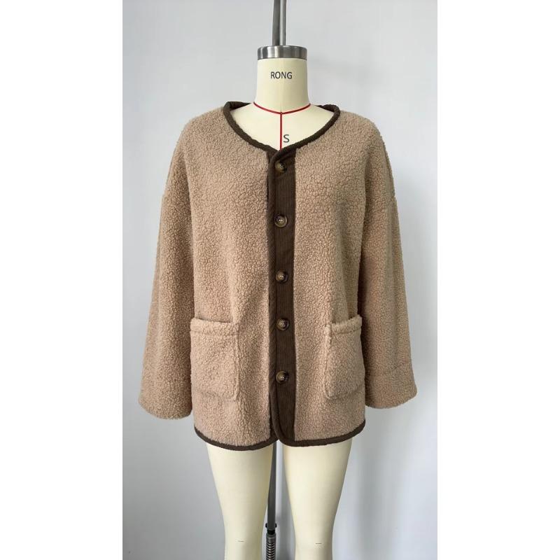 Женская теплая куртка осень-зима без воротника повседневная куртка с длинным рукавом на пуговицах флисовая куртка