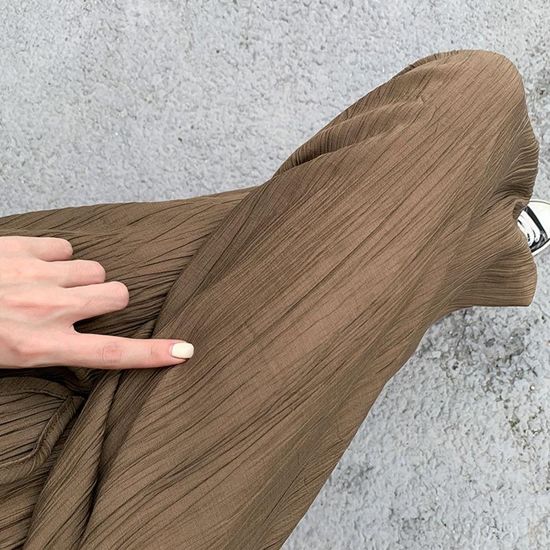 Pleated Ice Silk Wide Leg Pants for Women's Summer High Waisted Draped Cool Pants Straight Tube Loose Casual Pants