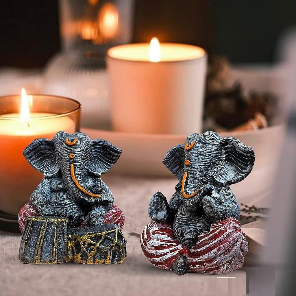 Beautiful Resin Ganesha Pair for Home Decor | Brings Prosperity - (Grey & Red, Pack of 2)
