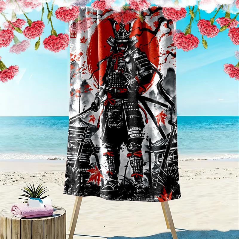 Japanese Samurai Print Beach Towel, Large Soft Quick Dry Towel for Beach Camping Swimming