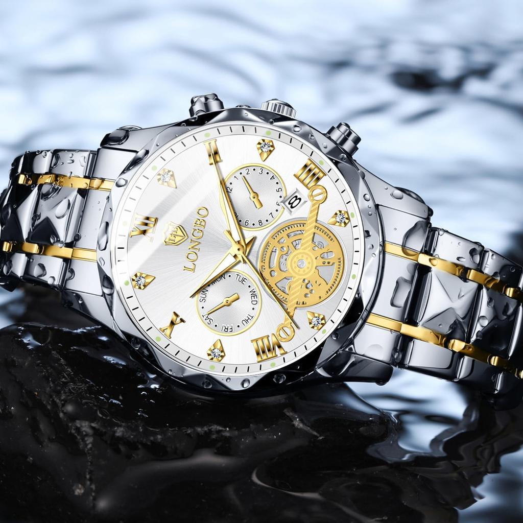 Часы Стильные наручные часы с хронографом Business Quartz из нержавеющей стали с сапфировым стеклом Водонепроницаемые светящиеся синие часы для мужчин мужские часы Лучший подарок