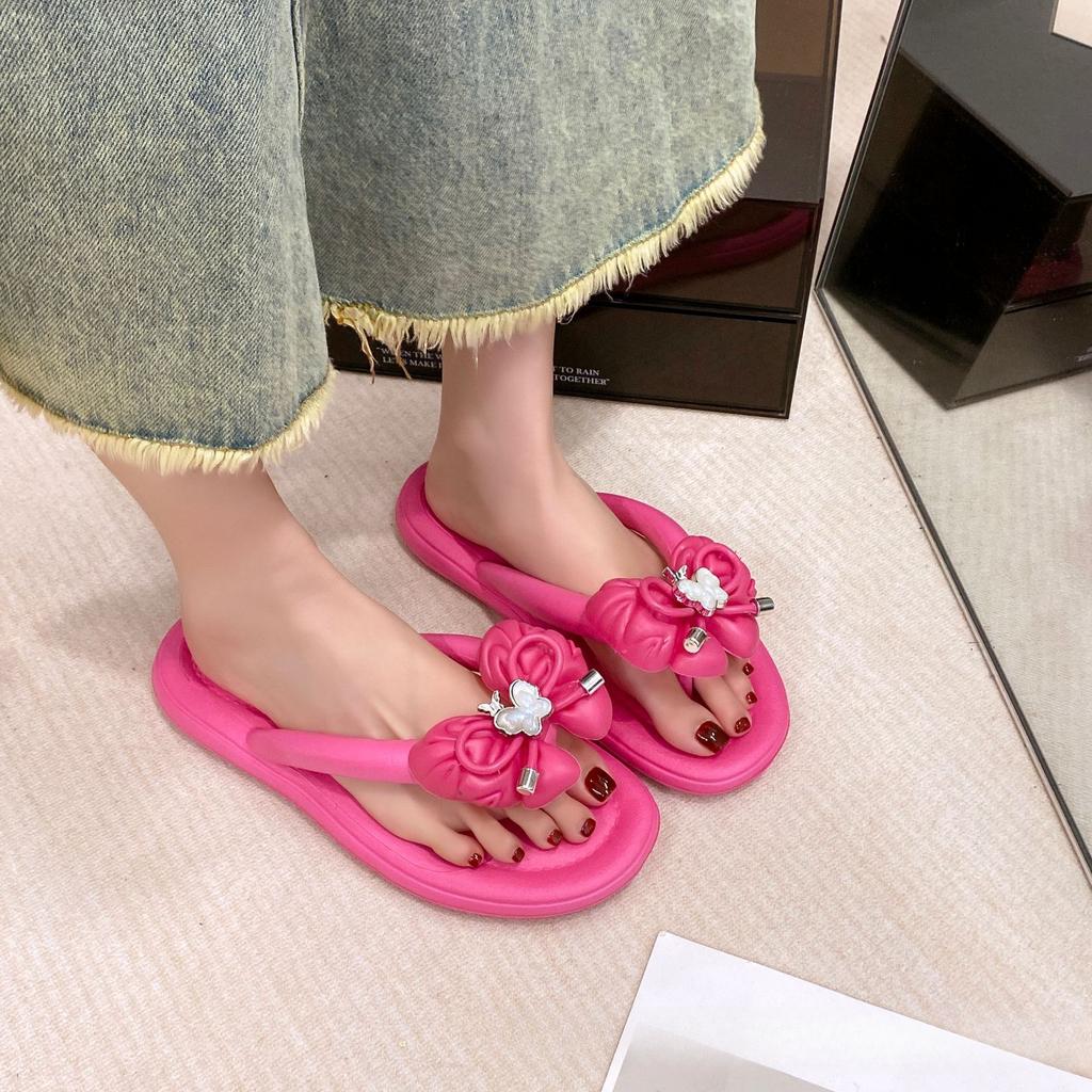 Fashion Women's Slippers 2025 Summer New Fashion Bow-knot Non Slip Soft Sole Flip Flops Lightweight Comfortable Slip on Flat Sandals