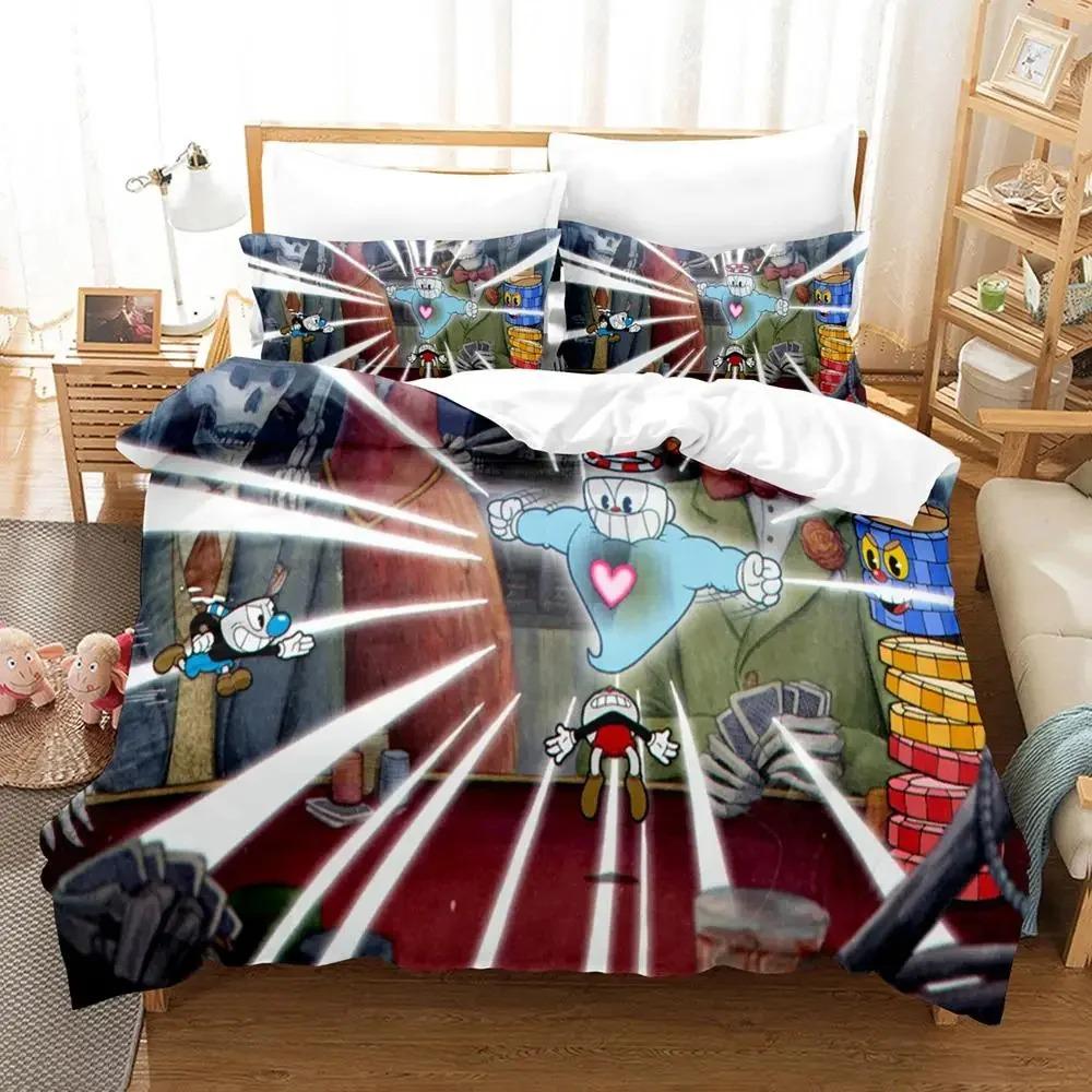 Аниме Cuphead Mugman Комплект постельного белья для мальчиков и девочек Twin Queen Size Пододеяльник Наволочка Кровать Дети Взрослые Мода Домашний текстиль Текстиль