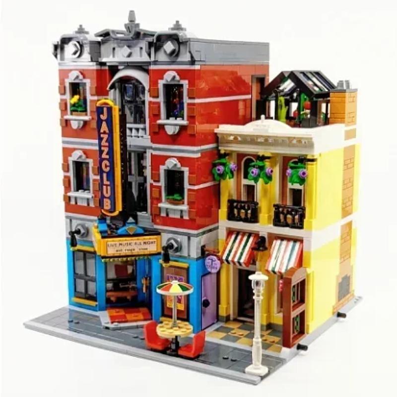 Creating Jazz Club Expert Pizza Shop Model Modular House Building Blocks Compatible Street View Toys for Kids Adults