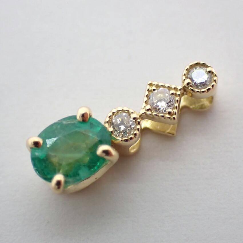 [New] K18 Emerald/diamond Oval Pendant Top [f1-5]