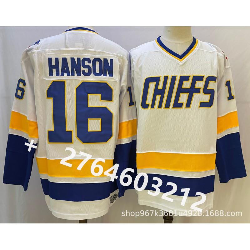 Vintage NHL Hanson 16 Anson Ice Hockey Jersey Movie Edition Blue Cotton Uniform Men Women Adult