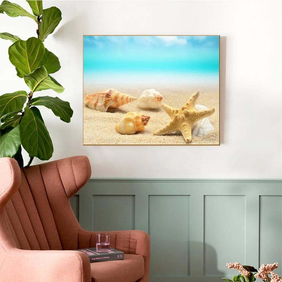 Алмазная картина Морская звезда, полная квадратная мозаика, художественная Алмазная вышивка, пейзажная картина из стразов, украшение для дома