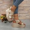 Fashion Open-toe Slope Sandals Leather Strap Roman Shoes 2025 Summer Fashion Lightweight Thick Sole High Heels Women's Shoes