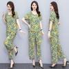 Женский летний костюм среднего возраста, новые элегантные комплекты из двух предметов, женские наряды, свободный винтажный комплект с широкими брюками с принтом