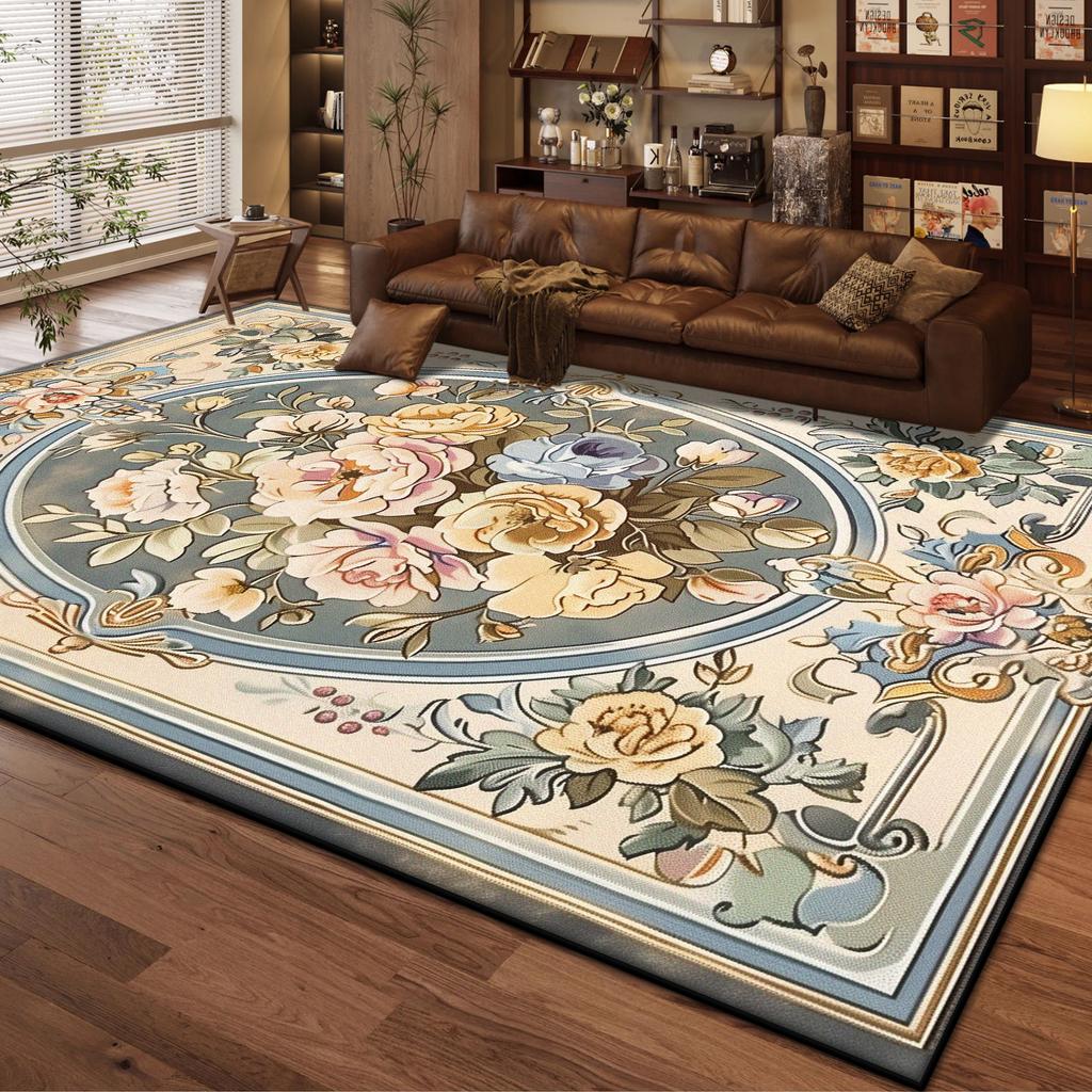 European Style Home Decoration Living Room Rug Non-slip Cute Girl Room Decor Carpet Floral Design Dressing Table Mat Washable