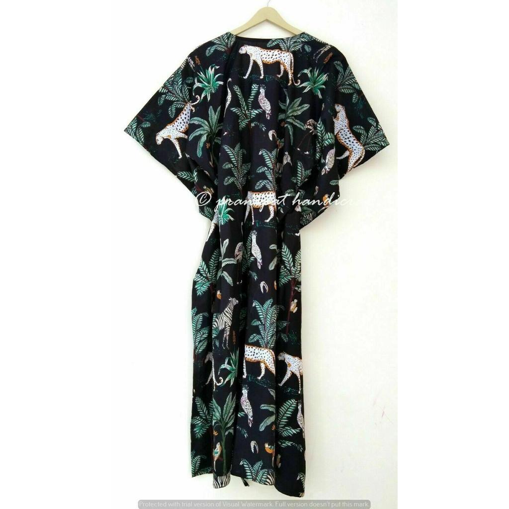 Индийское черное длинное хлопковое платье макси с животным принтом в стиле хиппи, женское ночное платье-кафтан CKFTN-SCRN-FULL-BUYIT-030