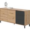 2-door, 3-drawer Sideboard - Melamine Particleboard - Oak and Black - BROOKLYN L 154 Cm X D 41 Cm X H 74 Cm